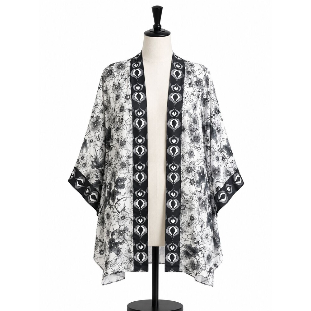Pelerine Womens 100% Silk Cardigan Dahlia Midi Cape Size M/L Floral Printed